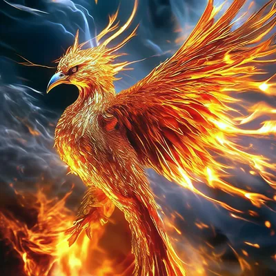 Детализированная огненная Птица-феникс…» — создано в Шедевруме