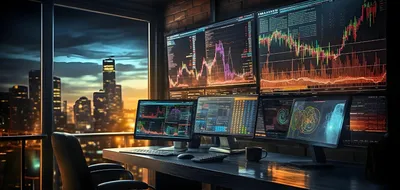 Рабочее место биржевого трейдера с компьютерами :: Стоковая фотография ::  Pixel-Shot Studio