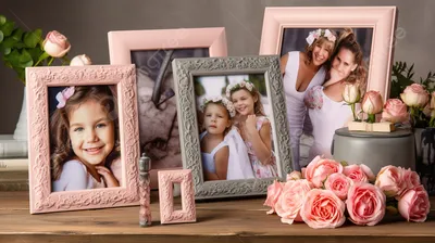 четыре розовые и серые рамки с картинками впереди, фоторамки на день матери  фон картинки и Фото для бесплатной загрузки