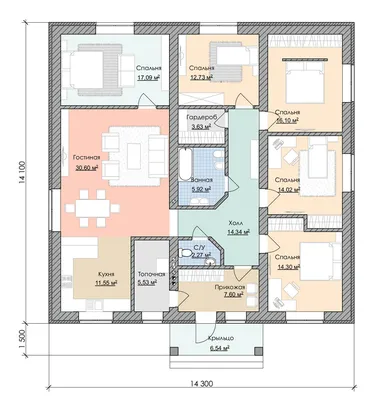 Проект одноэтажного дома с 5 спальнями | Архитектурное бюро \"Беларх\" -  Авторские проекты планы домов и коттеджей