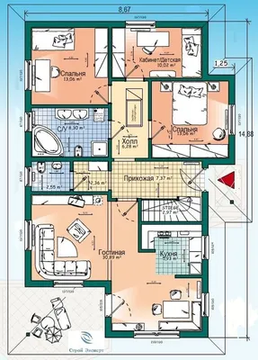 Схема расположения дома по сторонам света (ориентация дома на участке,  планировка комнат)