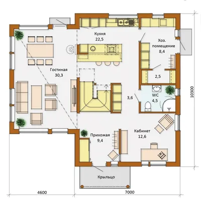 Проект: Дом 6 на 6 с ломаной крышей. 58 м2 – цена, характеристики,  комплектация