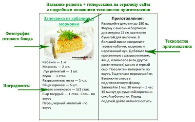 Карточки с рецептами для детей | Меню недели