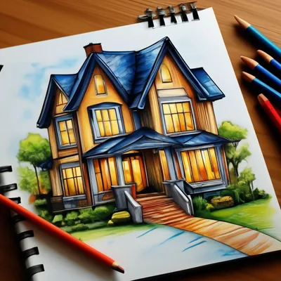 Рисунки домов карандашом сложные (34 шт)