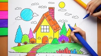Как нарисовать дом в деревне в стиле скетча. Пошаговая инструкция | ПЕРВЫЙ  ШТРИХ | Дзен