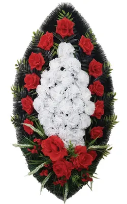 Ритуальный венок из искусственных цветов - Классика #06 красно-белый с  розами: купить в Москве с доставкой | Венки24.РФ