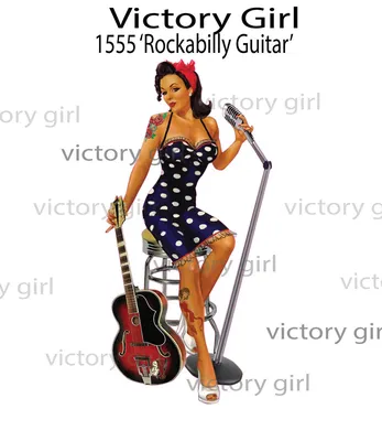 Rockabilly girl with vintage guitar Royalty Free Vector