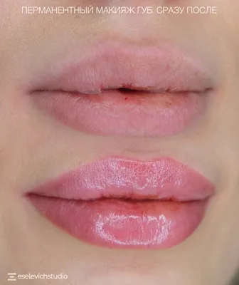 Розовый татуаж губ на фото с использованием тени