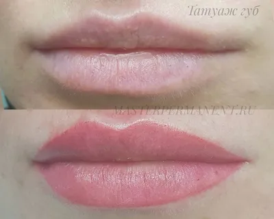 Розовый татуаж губ на фото с использованием света