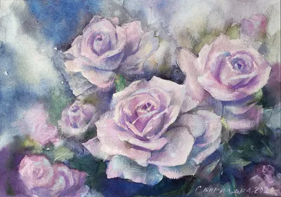 Картина розы акварелью • современные художники
