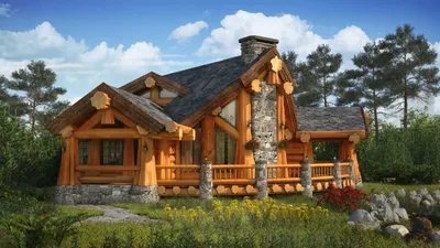 Проект небольшого деревянного дома с камином и лоджией D786 | Каталог  проектов Домамо