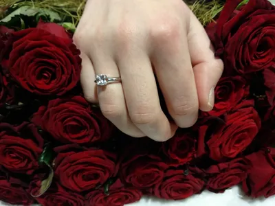 Фото рук с кольцом и цветами в красивой рамке