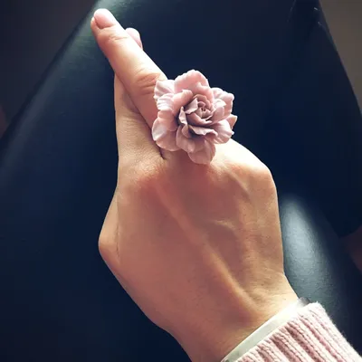 Руки с кольцом и цветами на фото в стиле минимализма