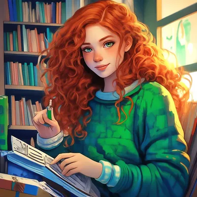 Рисунок девушки с рыжими волосами и в шляпе. | Премиум Фото