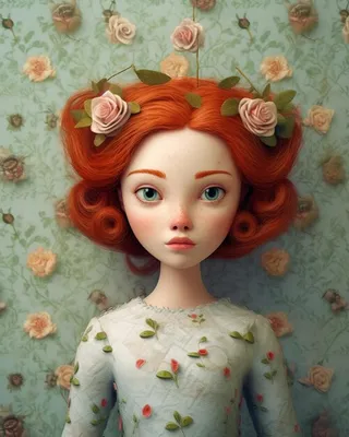 Кукла снегурочка с рыжими волосами …» — создано в Шедевруме