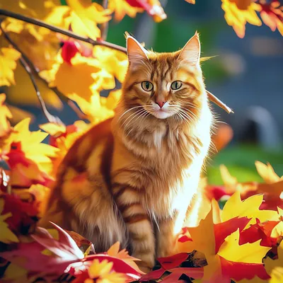 Кот в листьях арт - 52 фото