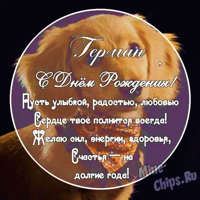 Праздничная, мужская открытка с днём рождения Германа - С любовью,  Mine-Chips.ru