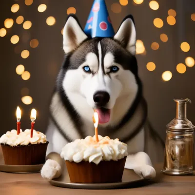 Хаски Собака Празднует Свой День Рождения — стоковые фотографии и другие  картинки Без людей - Без людей, Веселье, Время - iStock