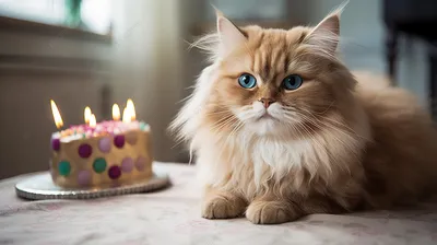 Кошка сфинкс с тортом ко дню рождения концепция с днем рождения акварель ai  генеративная иллюстрация | Премиум Фото