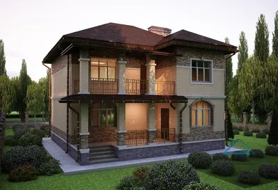 Проект двухэтажного кирпичного дома с мансардой № 47-21 в европейском стиле  | каталог Проекты коттеджей