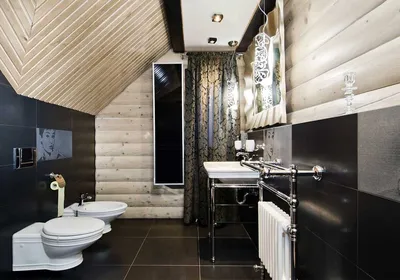 Ванная комната в деревянном доме. Фото интерьеров