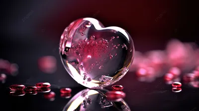 маленькое прозрачное хрустальное сердце окруженное цветными жемчужинами и  красной столешницей, красивые картинки с сердечками, любовь, сердце фон  картинки и Фото для бесплатной загрузки