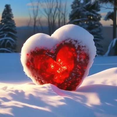 Раскалённое сердце на снегу.» — создано в Шедевруме