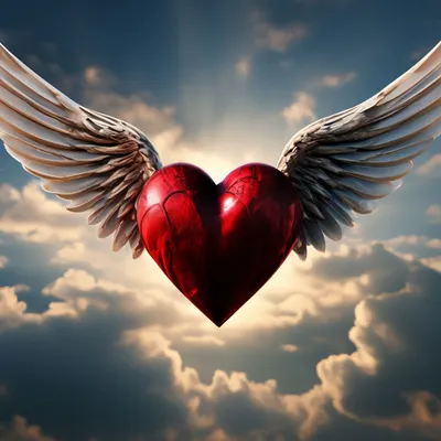 Красное Сердце С Крыльями — стоковые фотографии и другие картинки Ангел -  Ангел, Белый, Блестящий - iStock