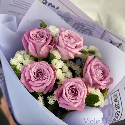 1️⃣ Сиреневые розы в шляпной коробке Алматы | от Pro-buket