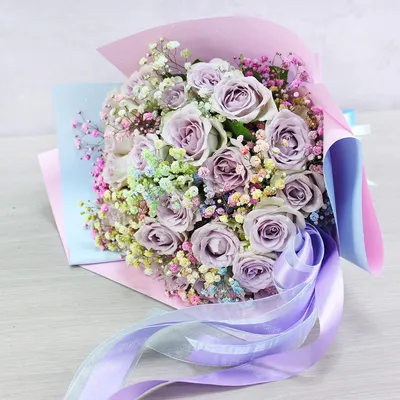Пи: белые пионы, сиреневые розы и гвоздики, лаванда по цене 10443 ₽ -  купить в RoseMarkt с доставкой по Санкт-Петербургу