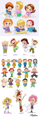 Нарисованные вручную милые смешные дети, красочные девушки и мальчики  Иллюстрация вектора - иллюстрации насчитывающей икона, зеленый: 55266440