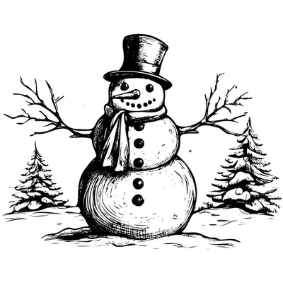 Нарисованная рукой иллюстрация снеговика с красной крышкой изображение_Фото  номер 611491141_PSD Формат изображения_ru.lovepik.com