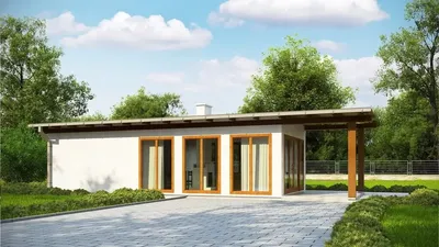 Внешняя отделка сайдингового загородного дома пестрого цвета в современном  стиле с радиусными элементам