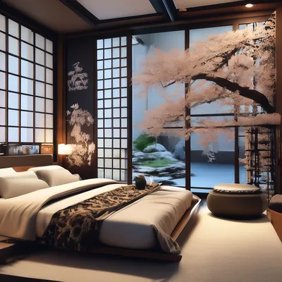 Спальня в японском восточном стиле …» — создано в Шедевруме