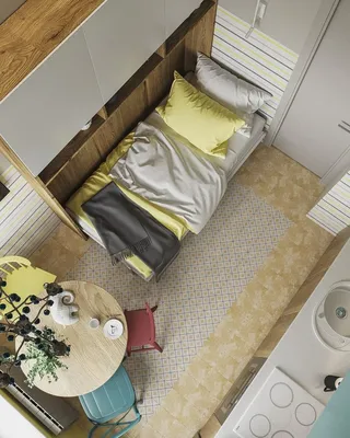 Спальня совмещённая с кухней - 7 примеров зонирования