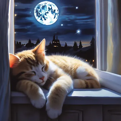 Открытки спокойной ночи с котятами красивые - 89 фото