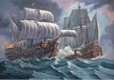 Battle of ships / старинные корабли :: Traditional art :: GreenStrength5876  :: море :: корабль :: art (арт) / смешные картинки и другие приколы:  комиксы, гиф анимация, видео, лучший интеллектуальный юмор.