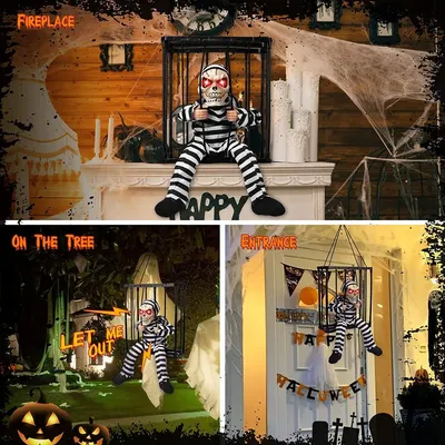 1 шт. декоративный дверной звонок на Хэллоуин, как показано на рисунке,  пластиковый дверной звонок с привидениями, со страшным звуком и спреем для  детей | AliExpress