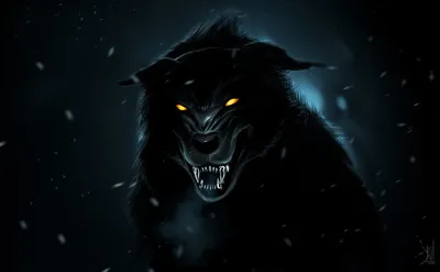 Черный волк страшный оскал - обои на рабочий стол