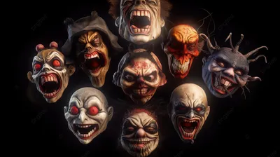 Жуткие лица хэллоуина счастливые светящиеся тыквы страшные лица векторные  иллюстрации набор | Премиум векторы