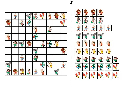 Судоку для детей — распечатать детские судоку с картинками и цифрами