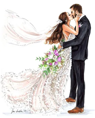 Пара Свадебные Милые Мультяшные Векторные Иллюстрации Векторное изображение  ©stockgiu 237760362