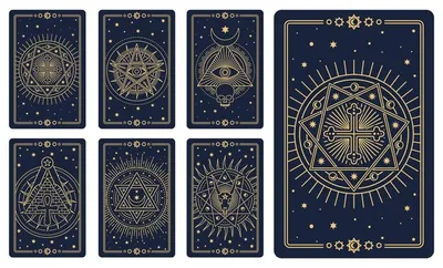 Premium Vector | Tarot cards with magic symbols occult pentagrams