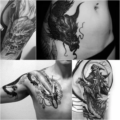 Картинка тату дракона на руке с татуировкой на теле