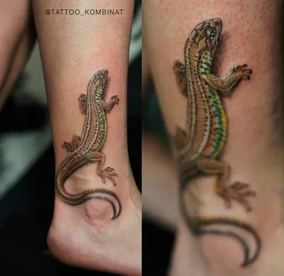 Фото татуировки ящерицы на руке в винтажном стиле