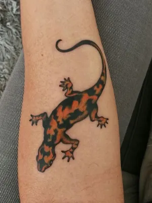 Фото татуировки ящерицы на руке с элементами научной фантастики