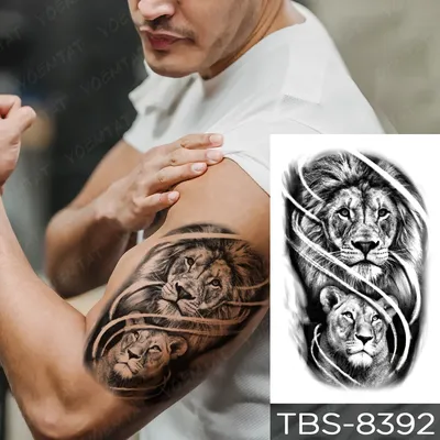 Водостойкая Временная тату-наклейка, черное Лев, Реалистичная Сексуальная  Татуировка для боди-арта, эскиз, узор, татуировки, искусственная татуировка  на руку для мужчин и женщин | AliExpress