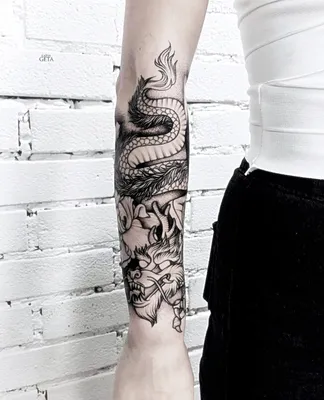 Картинка тату на руке дракон с красивыми деталями: PNG