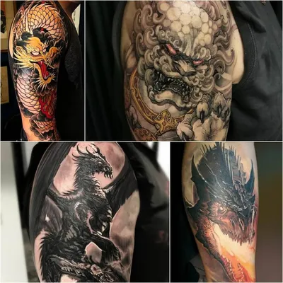 Фото татуировки дракона на руке с затенением: PNG