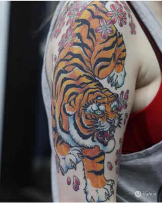 Картинка тату тигра на руке в графическом стиле